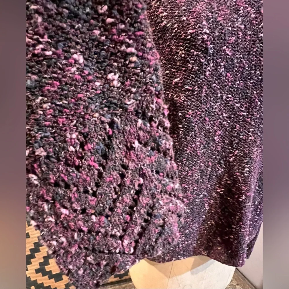 JJill plum‎ purple marled yarn knit sweater crewneck statement bell sleeves